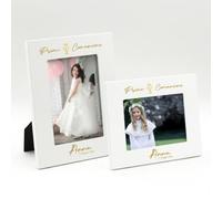 TINBOX Cornice Personalizzata Prima Comunione Oro con Foto Nome Data | Regalo Bambino Bambina | Calice Elegante Tortora | Idea Regalo Comunione| Ricordo Comunione (Prima Comunione Gold)