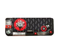 Tinc - Astuccio Scolastico a Scomparti Kronk - Custodia Rigida Pop Out con Temperino Integrato Penna a Sfera Matita e Righello - Organizzazione Scolastica per Bambini - Nero e Rosso