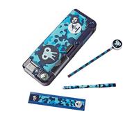 Tinc - Astuccio Scolastico a Scomparti Tonkin - Custodia Rigida Pop Out con Temperino Integrato Penna a Sfera Matita e Righello - Organizzazione Scolastica per Bambini - Nero e Blu