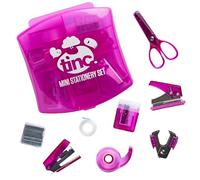 Tinc - Mini Kit di Cancelleria - Set con Mini Cucitrice Dispenser di Nastro Adesivo Forbici Temperino e Levapunti - Forniture da Ufficio Compatte per Scuola e Casa - Rosa