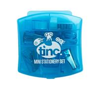 Tinc - Mini Kit di Cancelleria - Set con Mini Cucitrice Dispenser di Nastro Adesivo Forbici Temperino e Levapunti - Forniture da Ufficio Compatte per Scuola e Casa - Blu