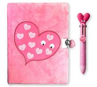 Tinc Penna retrattile multicolore 6 in 1 + taccuino A5 bloccabile con lucchetto e chiave, design rosa a forma di cuore Mallo, set di cancelleria per bambini per scuola, casa e regali