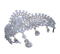 TINEASUR Corona Regina Donna Argento Perle Simulate e Strass in Lega di Zinco, Tiara da Sposa Elegante Lavorazione Fine, Accessori Chioma per Compleanni e Teatro