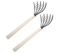 TINEASUR Rastrello da Spiaggia in Ferro a 5 Denti per Scavo Frutti di Mare e Conchiglie, Set 2 Pezzi con Manico in Legno per Raccolta Telline e Ostriche
