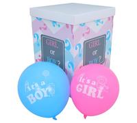 TINEASUR Scatola Gender Reveal in Carta con 5 Palloncini Blu e 5 Rosa, Decorazioni per Feste Indor e Photo Shoot, Accessori per Compleanno o Bambina