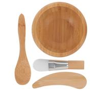 TINEASUR Set 4 Pezzi Ciotola in Legno per Maschera Viso Coreana Bastoncino, Pennello e Cucchiaio - Strumenti Skincare per Preparazione Maschere Fai-da-te, Accessori Bellezza Stile Casuale