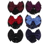 TINEASUR Set 6 Pezzi Fermagli Chioma Elasticizzati Rete per Chignon, Accessori Eleganti Fiocco Incrociato, per Lavoro e Feste Donna