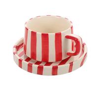 TINEASUR Set Tazza da Caffè in Ceramica Creativa a Righe Manico e Piattino, Tazzina da Cappuccino per Latte Art, Stoviglie da Ufficio Eleganti Rosse, Tazze da Tè Originali per Pausa