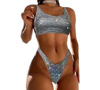 tinetill Bikini Donna Push Up Bikini Set Triangolo Costume da Bagno Glitter Strass Costumi da Bagno Due Pezzi Top Bikini Senza Schienale Perizoma Costumi da Bagno con Strass