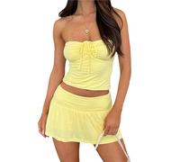 tinetill Estate delle donne 2 pezzi maxi gonna set elegante pizzo crop top a vita alta aderente maxi gonna 2 pezzi gonna set Y2K 90S streetwear