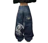 tinetill Larghi Jeans Donna Y2K Harajuku Jean Lettera Stampa Denim Pantaloni Gamba Dritta Vintage Hip Hop Jeans Pantaloni Casual con Tasche Jeans Casual Allentati E-Girl Streetwear