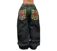 tinetill Larghi Jeans Donna Y2K Harajuku Jean Lettera Stampa Denim Pantaloni Gamba Dritta Vintage Hip Hop Jeans Pantaloni Casual con Tasche Jeans Casual Allentati E-Girl Streetwear