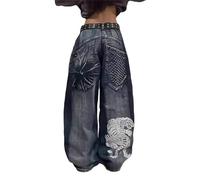 tinetill Larghi Jeans Donna Y2K Harajuku Jean Lettera Stampa Denim Pantaloni Gamba Dritta Vintage Hip Hop Jeans Pantaloni Casual con Tasche Jeans Casual Allentati E-Girl Streetwear
