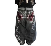 tinetill Larghi Jeans Donna Y2K Harajuku Jean Lettera Stampa Denim Pantaloni Gamba Dritta Vintage Hip Hop Jeans Pantaloni Casual con Tasche Jeans Casual Allentati E-Girl Streetwear
