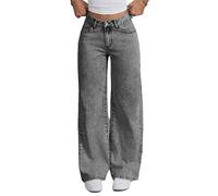 tinetill Pantaloni Cargo Donna Jeans Larghi Pantaloni Casual Y2K Pantaloni a Gamba Larga Pantaloni Denim Dritti Vintage Pantaloni Jeans Svasati Stella con Tasca Anni '90 E-Girl Streetwear