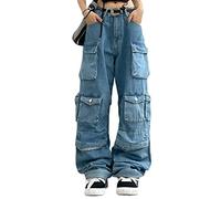 tinetill Pantaloni Cargo Donna Jeans Larghi Pantaloni Casual Y2K Pantaloni a Gamba Larga Pantaloni Denim Dritti Vintage Pantaloni Jeans Svasati Stella con Tasca Anni '90 E-Girl Streetwear