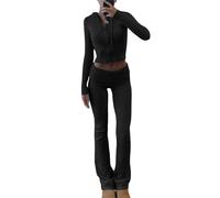 tinetill Tuta da Jogging Donna in Due Pezzi Y2K Tuta Pantalone Lavorata a Maglia Felpe con Cappuccio con Zip Pantaloni Slim Fit Tuta per Il Tempo Libero Felpe Vintage Streetwear Anni '90