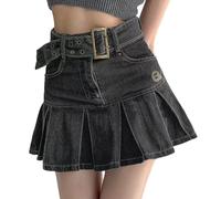 tinetill Y2K Gonna di Jeans Gonna a Pieghe da Donna Minigonna a Vita Alta Jean Gonna di Jeans a Trapezio Gonna Estiva Gonne Corte Vintage di Jeans Casual Club Cargo Punk Gotico