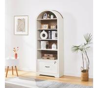 TinFrey Libreria a 5 Ripiani 70×30×177 cm, Estantería Alta de Madera Librería con 5 Estantes Abiertos y Armario con Puertas, Mueble para Salón, Dormitorio u Oficina