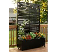 TinFrey Orto Rialzato da Esterno in Metallo con Grigliato, Fioriera con Ruote e Schermo per la Privacy, Aiuola Rialzata con Traliccio per Piante Rampicanti, Vaso per Giardino, Patio e Balcone