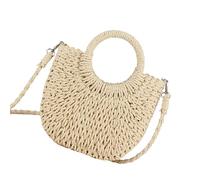 TingHaoO 2025 Primavera Alla Moda Crossbody Bag Borse di Paglia Con Chiusura Coulisse Borsa A Tracolla Borsa Casual Per Le Donne Ragazze Città Casual Borse Da, Beige, One Size