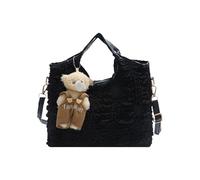 TingHaoO Borsa a secchiello increspata con fascino staccabile morbida pelle PU palmare per le donne borse a tracolla spaziose e pratiche in morbida pelle PU, Nero , One Size
