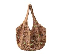 TingHaoO Borsa a tracolla da spiaggia Bohomian all'uncinetto per le donne in maglia borsa ascellare con perline colorate e grande capacità borsa fatta a mano all'uncinetto, cachi, One Size