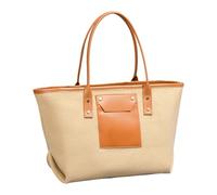 TingHaoO Borsa da spiaggia di grande capacità borsa moda PU Trim borse a tracolla doppia maniglia palestra shopping per donne e ragazze spalla per spiaggia, cachi, One Size