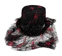 TingHaoO Cappello da strega con bordo largo, motivo floreale decorativo con teschio, stile vintage, per travestimenti, vampiri, Halloween, cappelli