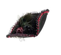 TingHaoO Coloniale Gentiluomo Pirata Cappello Pizzo Fiore Piuma Punk Tricorno Cappello Comodo Indossare Per Adulti Occasione A Tema Storico Costume Accessorio