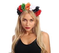 TingHaoO Costume spaventoso scheletro accessori cosplay teschio copricapo con rosa nera abbigliamento festa ragazzi ragazze bambini fascia costume