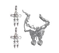 TingHaoO Gioielli unici alla moda a doppio filo collana e orecchini troni set punk stili accessori per feste e date accessori in metallo