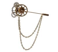 TingHaoO Spilla vintage a forma di ingranaggio gotico steampunk, spilla da bavero con catena in metallo, per abbigliamento e gioielli, per donne e uomini