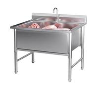 TINGMIAN Lavandino autoportante in acciaio inox con rubinetto, per garage, ristorante, cucina, lavanderia, all'aperto, industriale (100 x 60 x 80 cm)