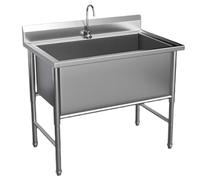 TINGMIAN Lavandino in acciaio inox per uso commerciale, grande vasca singola con canale d'acqua, autoportante, profonda, per cucina o bar all'aperto (120 x 60 x 80 cm)