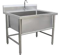 TINGMIAN Lavello a vasca singola in acciaio inox autoportante, 80 cm, 100 cm, 120 cm, per uso commerciale, ristorante, cucina, set con rubinetto (80 cm)