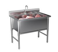 TINGMIAN Lavello autoportante in acciaio inox con kit di scarico e rubinetto, grande canale d'acqua commerciale per ristorante, lavanderia, garage, cucina (80 x 60 x 80 cm)