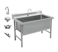 TINGMIAN Lavello Commerciale Grande Vasca Singola Lavello Servizio Indipendente Acciaio Inossidabile for Ristorante, Cucina, Lavaggio, Lavanderia con Rubinetto(30cm Deep,100X60X80cm)