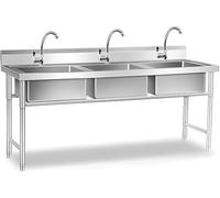 TINGMIAN Lavello Cucina Indipendente 3 Vasche,Lavello Commerciale Acciaio Inossidabile 3 Scomparti con Rubinetto for Lavanderia, Garage, Ristorante(120x60x80cm(47.2x23.6x31.5in))