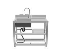 TINGMIAN Lavello da cucina in acciaio inox grande con rubinetto dell'acqua e scolapiatti, 1 scomparto per lavaggio a mano (freddo destro, 90 x 50 x 80 cm)