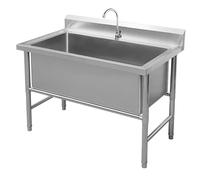 TINGMIAN Lavello Grande Vasca Singola Lavello Indipendente Acciaio Inossidabile, Lavelli Acciaio Inossidabile for Lavanderia, Con Alzatina, Garag Industriale(100X70X80cm)