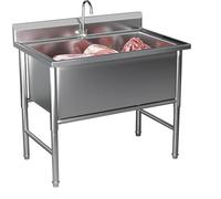 TINGMIAN Lavello Indipendente Acciaio Inossidabile con Una Vasca Grande, Lavelli ServizioRistoranti Commerciali, Con Kit Scarico E Rubinetto For Ristoranti, Lavanderia, Garage(120cm)