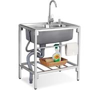 TINGMIAN Lavello Indipendente Acciaio Inossidabile Lavello Commerciale Esterno Vasca Singola con Rubinetto Caldo E Freddo for Ristorante Bar Lavanderia Garage Cortile