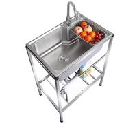 TINGMIAN Lavello mobile indipendente in acciaio inox ispessito con supporto per cucina, casa, ristorante lavanderia, garage esterno
