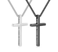 TINGN 2 collane a croce da uomo e ragazzo, in acciaio inox con ciondolo a forma di croce, in argento e nero, set con testo da uomo, idea regalo, lunghezza catena 47 - 61 cm, 61.0 Zentimeter, Acciaio