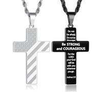 TINGN 2 collane a croce per uomo e donna, in acciaio inox, con ciondolo a forma di croce, in argento, nero, Bibbia, preghiera, collana a croce, gioielli religiosi, 56 cm, Acciaio inossidabile