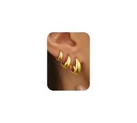 TINGN 3 paia di orecchini a cerchio in oro, ipoallergenici, placcati in oro 14 carati, leggeri, piccoli, ovali, spessi, Huggie, orecchini a cerchio dorati, orecchini alla moda, per donne, fidanzate