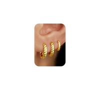 TINGN 3 paia di orecchini a cerchio in oro, ipoallergenici, placcati in oro 14 carati, leggeri, piccoli, ovali, spessi, Huggie, orecchini a cerchio dorati, orecchini alla moda, per donne, fidanzate