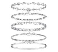 TINGN 5/6/8 pezzi bracciale in acciaio inox da uomo in argento bracciali per uomo Cuban ro corda catena bracciale set gioielli regalo per uomini lui padre amico marito, Acciaio inossidabile
