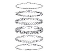 TINGN 5/6/8 pezzi bracciale in acciaio inox da uomo in argento bracciali per uomo fune cubana ro catena set di gioielli regalo per uomini lui padre fidanzato marito, Acciaio inossidabile